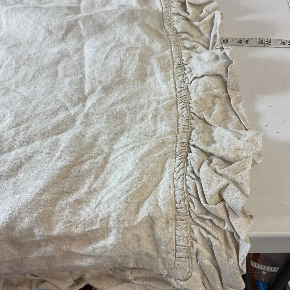 Pottery Barn Belgian Flax Linen Fringe Ruffle‎ Euro Pillow Sham tan EUC